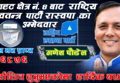 रोहतक क्षेत्र नं ४ निर्वाचन परिणाम २०८२ गणेश पौडेल राष्ट्रिय स्वतन्त्र पार्टी विजयी
